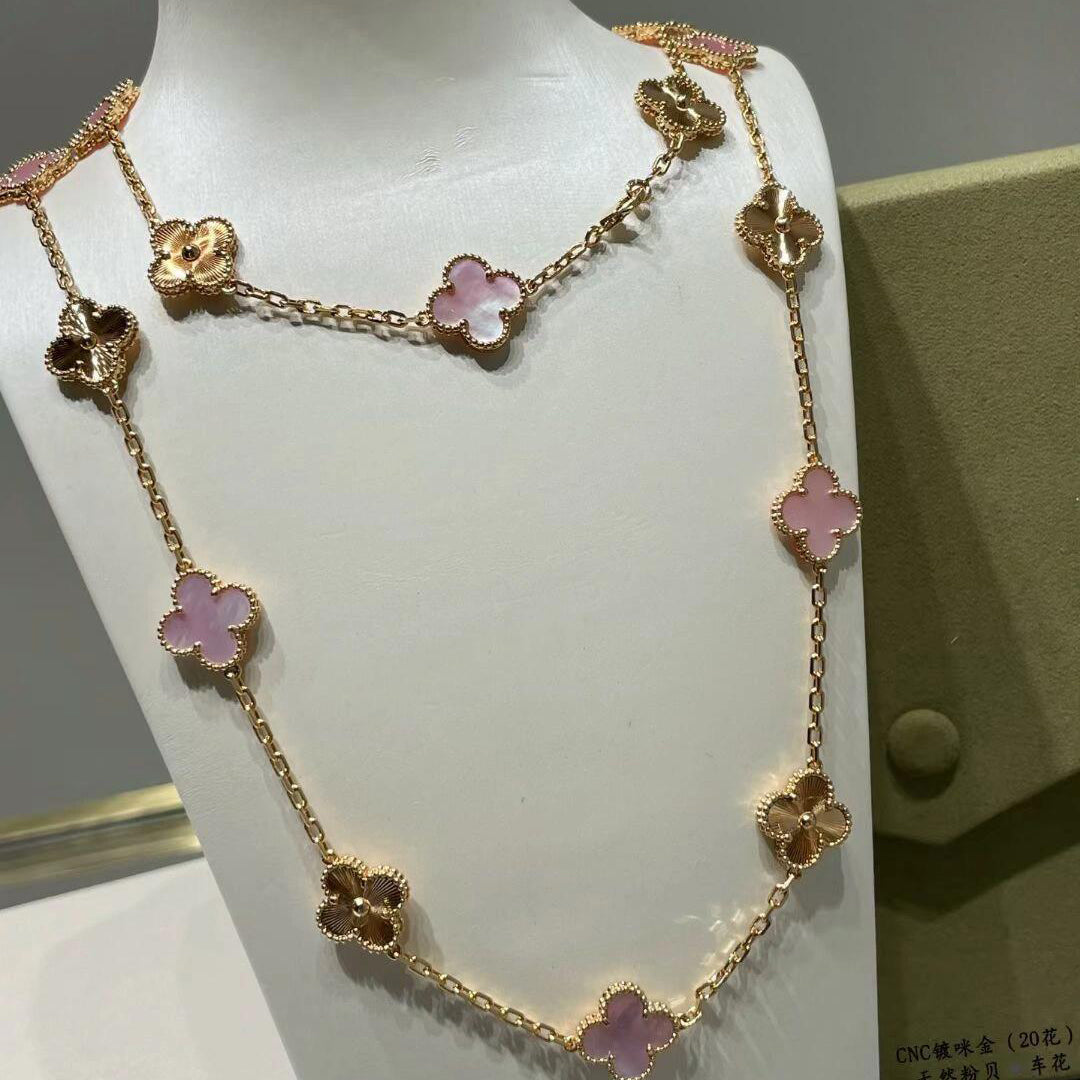 [LuckyStar]CLOVER 20 MOTIFS LASER PINK MOP NECKLACE