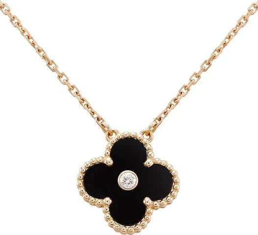 [LuckyStar]CLOVER 15MM DIAMANT-ONYX-HALSKETTE