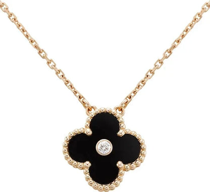 [LuckyStar]CLOVER 15MM DIAMANT-ONYX-HALSKETTE