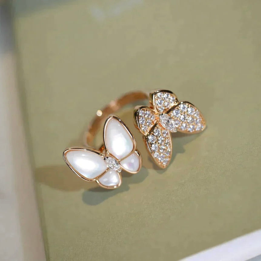 [LuckyStar]ZWILLINGS-DIAMANT-MOP-RING MIT SCHMETTERLING