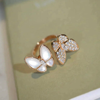 [LuckyStar]ZWILLINGS-DIAMANT-MOP-RING MIT SCHMETTERLING