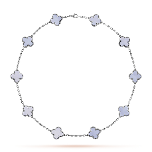 [LuckyStar]CLOVER 10 MOTIFS BLUE CHALCEDONY NECKLACE