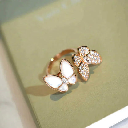 [LuckyStar]ZWILLINGS-DIAMANT-MOP-RING MIT SCHMETTERLING
