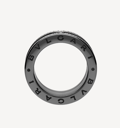 [LuckyStar]ZERO 1 ROCK FOUR-BAND BLACK CERAMIC WITH STUDDED SPIRAL AND PAVED DIAMONDS RING