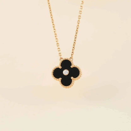 [LuckyStar]CLOVER 15MM DIAMANT-ONYX-HALSKETTE