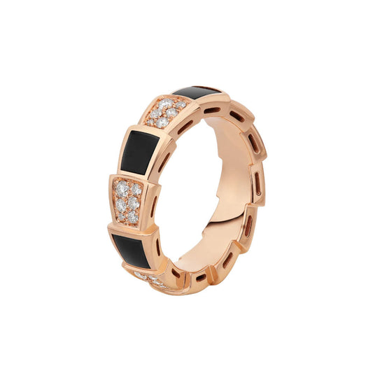 [LuckyStar]SERPENTI RING ROSA GOLD SCHWARZ MOP DIAMANT GEPAART 4MM