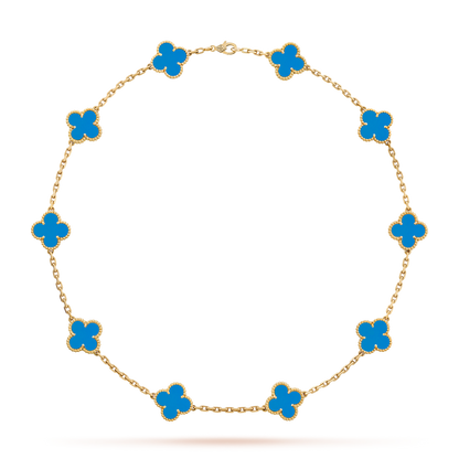 [LuckyStar]CLOVER 10 MOTIFS BLUE AGATE NECKLACE