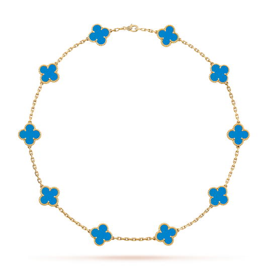 [LuckyStar]CLOVER 10 MOTIFS BLUE AGATE NECKLACE