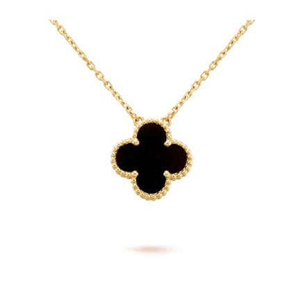 [LuckyStar]CLOVER 15MM SCHWARZER ONYX EINZELNE BLUMENHALSKETTE