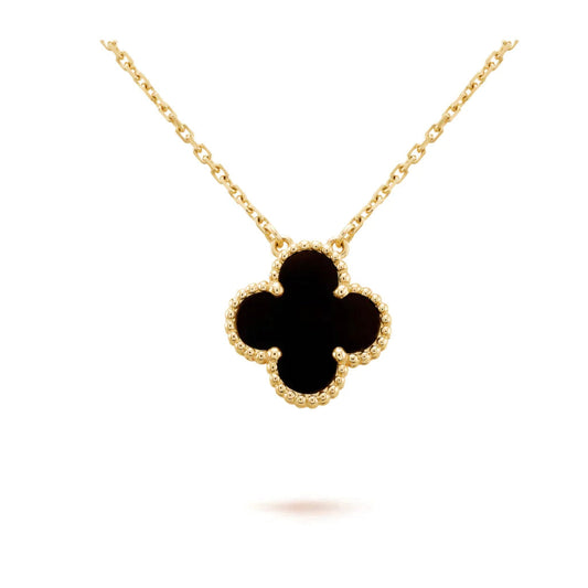 [LuckyStar]CLOVER 15MM SCHWARZER ONYX EINZELNE BLUMENHALSKETTE