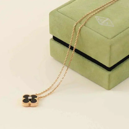 [LuckyStar]CLOVER 15MM DIAMANT-ONYX-HALSKETTE