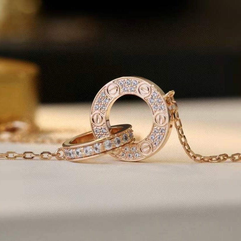[LuckyStar] LOVE 7,6 MM HALSKETTE ROSÉGOLD UND SILBER VOLLER DIAMANT