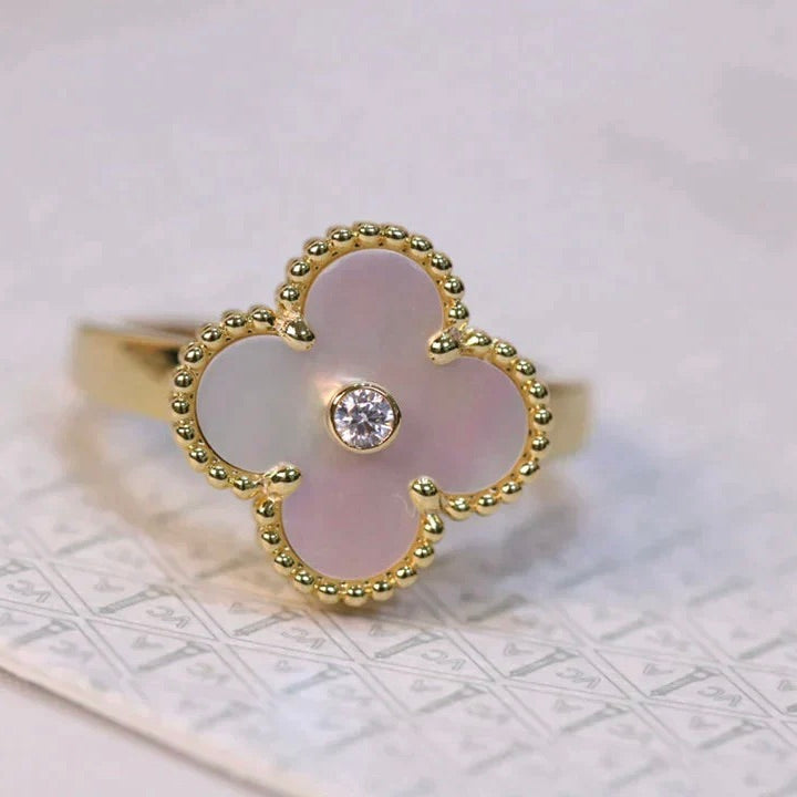 [LuckyStar]CLOVER PINK MOP RING GOLD DIAMANT