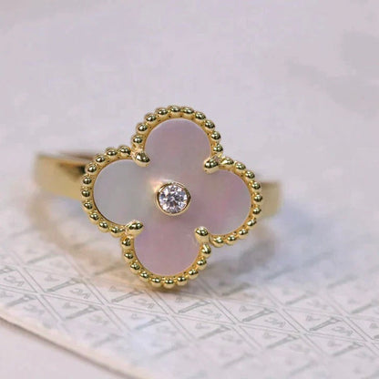 [LuckyStar]CLOVER PINK MOP RING GOLD DIAMANT