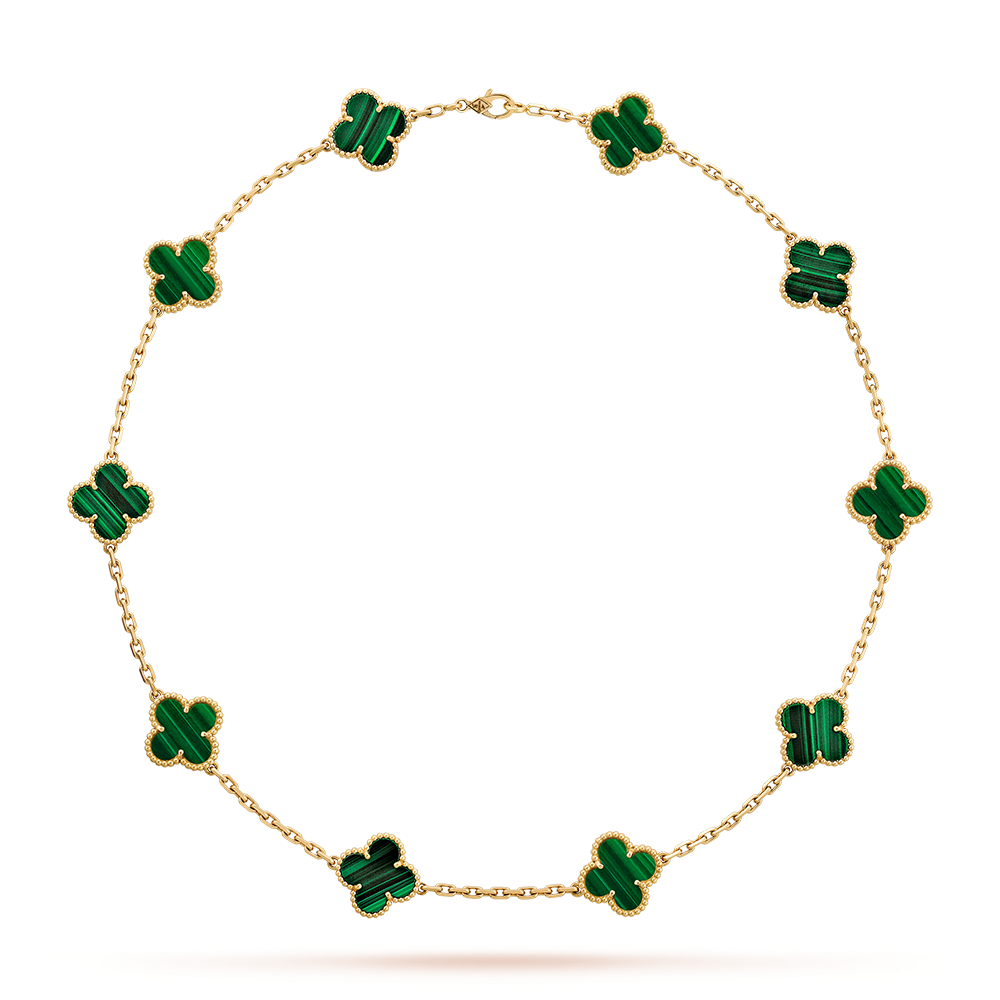 [LuckyStar]CLOVER 10 MOTIFS MALACHITE NECKLACE