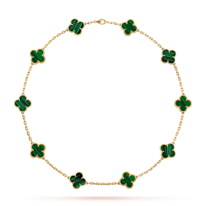 [LuckyStar]CLOVER 10 MOTIFS MALACHITE NECKLACE