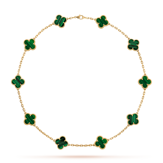 [LuckyStar]CLOVER 10 MOTIFS MALACHITE NECKLACE