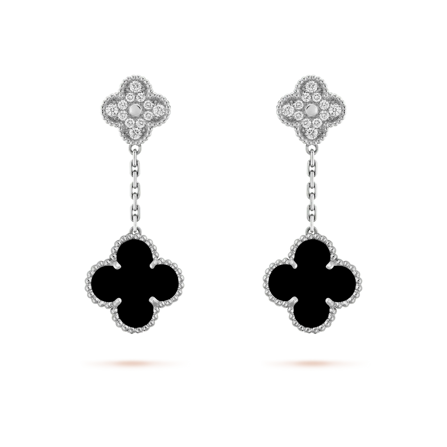 [LuckyStar]CLOVER 2 MOTIVE DIAMANT ONYX OHRRINGE SILBER