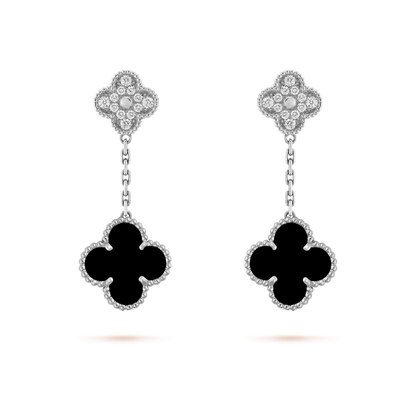 [LuckyStar]CLOVER 2 MOTIVE DIAMANT ONYX OHRRINGE SILBER