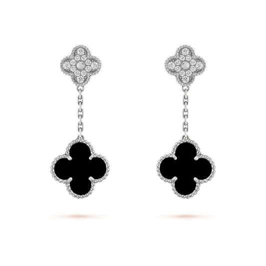 [LuckyStar]CLOVER 2 MOTIVE DIAMANT ONYX OHRRINGE SILBER