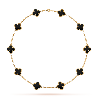[LuckyStar]CLOVER 10 MOTIFS ONYX NECKLACE