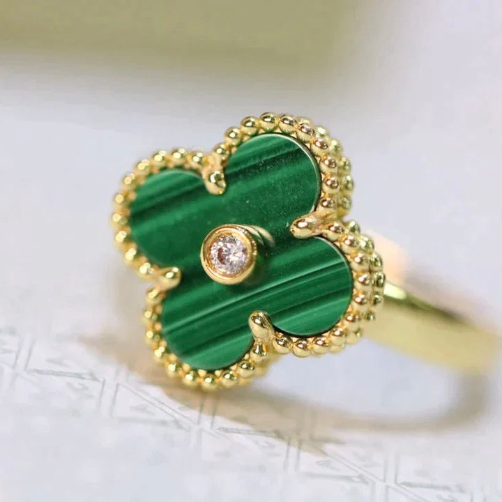 [LuckyStar]CLOVER MALACHIT RING GOLD DIAMANT