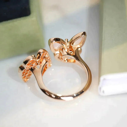 [LuckyStar]ZWILLINGS-DIAMANT-MOP-RING MIT SCHMETTERLING