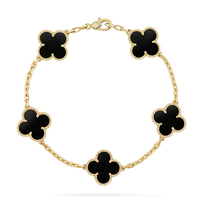 [LuckyStar]CLOVER 5 MOTIVE SCHWARZER ONYX ARMBAND 