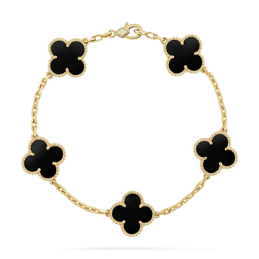 [LuckyStar]CLOVER 5 MOTIVE SCHWARZER ONYX ARMBAND 