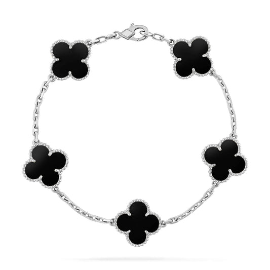 [LuckyStar]CLOVER 5 MOTIV ONYXS ARMBAND SILBER 