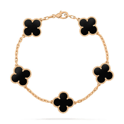 [LuckyStar]CLOVER 5 MOTIVE SCHWARZER ONYX ARMBAND 