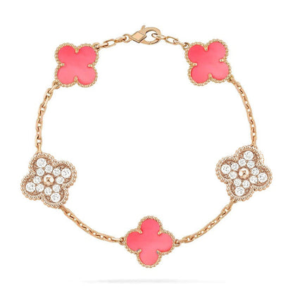 [LuckyStar] Armband aus rosa Kleeblatt-5-Motiv mit Diamanten