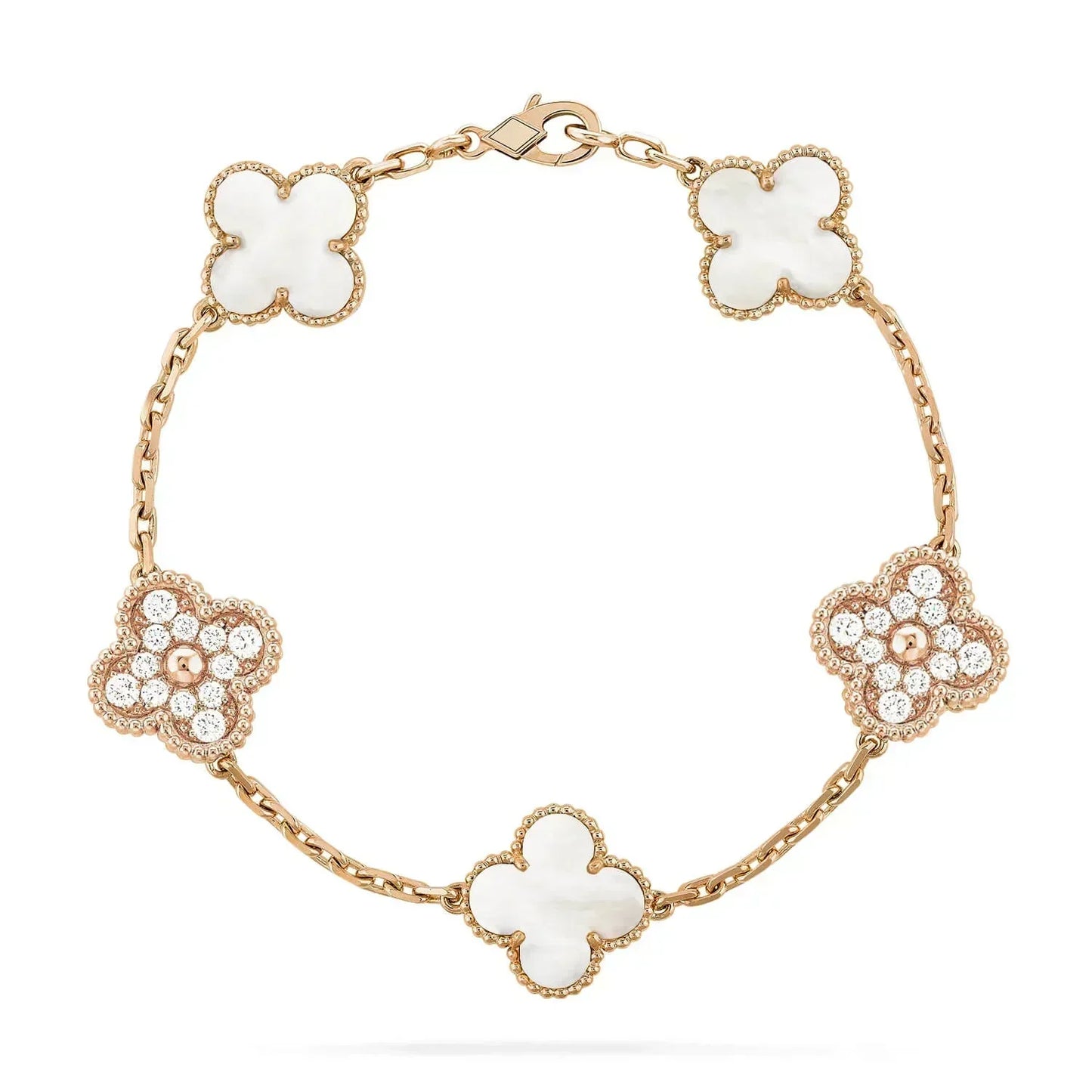 [LuckyStar]CLOVER ARMBAND 5 MOTIV WEISSER MOP DIAMANT 