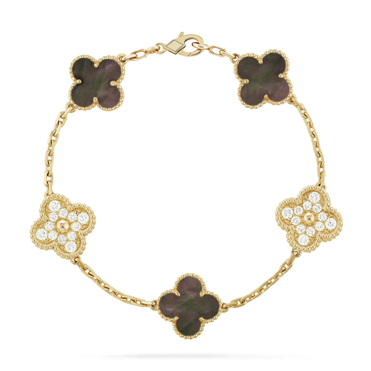 [LuckyStar] Armband mit Kleeblatt-Motiv und grauem Perlmutt