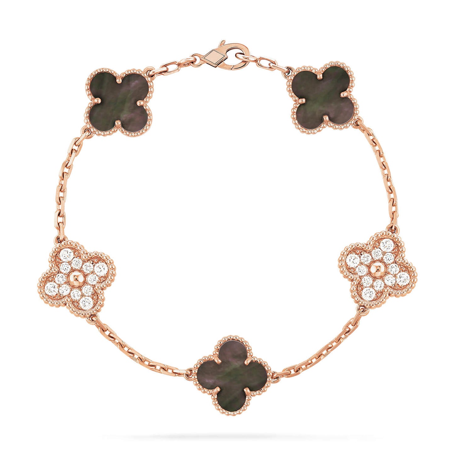 [LuckyStar] Armband mit Kleeblatt-Motiv und grauem Perlmutt