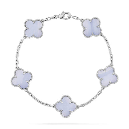 [LuckyStar]CLOVER 5 MOTIV LILA CHALCEDON ARMBAND SILBER 
