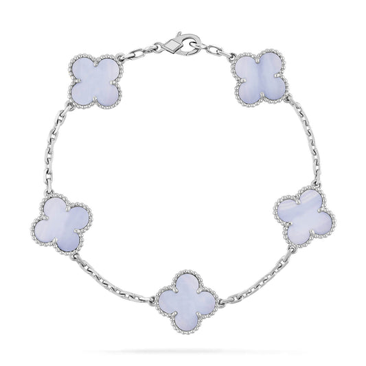 [LuckyStar]CLOVER 5 MOTIV LILA CHALCEDON ARMBAND SILBER 
