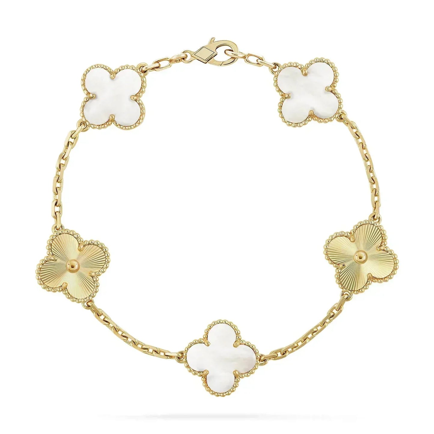 [LuckyStar]CLOVER BRACELET 5 MOTIF WHITE MOP PINK GOLD