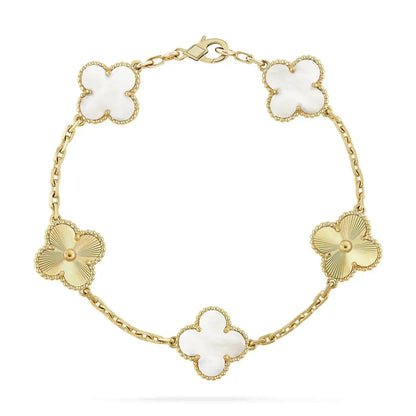 [LuckyStar]CLOVER BRACELET 5 MOTIF WHITE MOP PINK GOLD