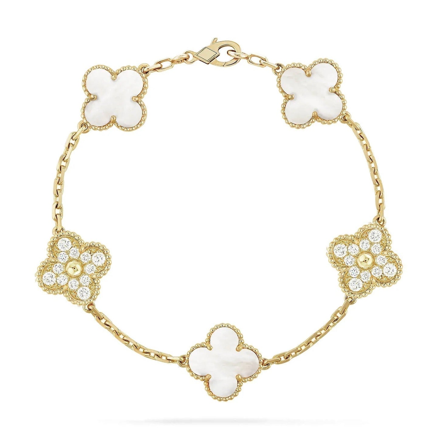 [LuckyStar]CLOVER ARMBAND 5 MOTIV WEISSER MOP DIAMANT 