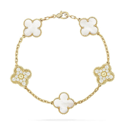 [LuckyStar]CLOVER ARMBAND 5 MOTIV WEISSER MOP DIAMANT 
