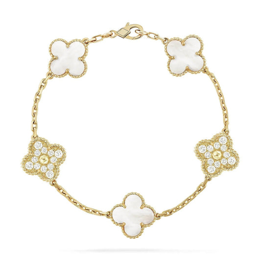 [LuckyStar]CLOVER ARMBAND 5 MOTIV WEISSER MOP DIAMANT 
