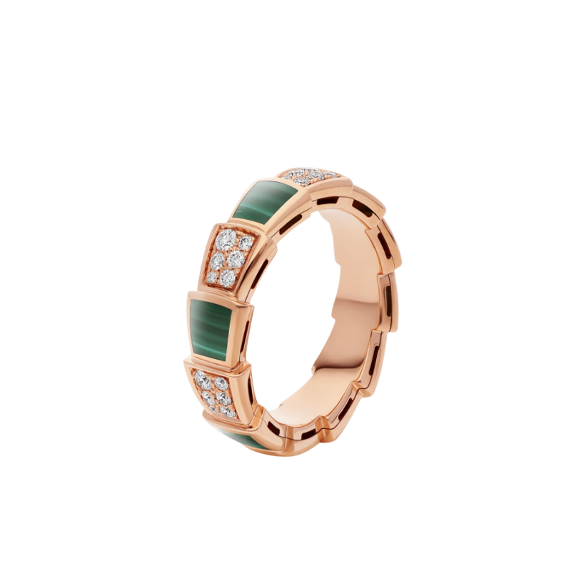 [LuckyStar]SERPENTI RING ROTGOLD MALACHIT DIAMANT GEPAVIERT 4MM