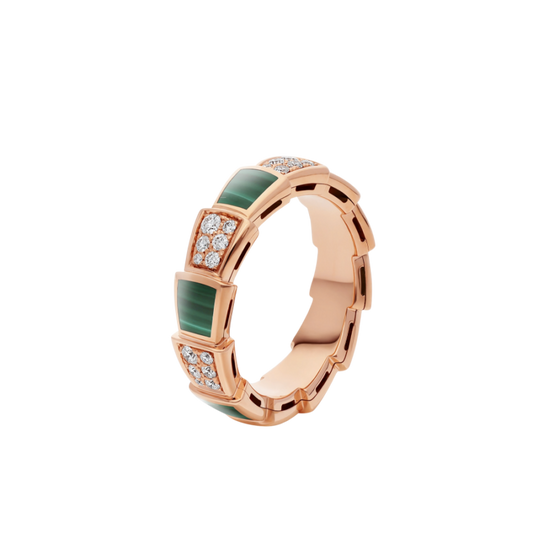 [LuckyStar]SERPENTI RING ROTGOLD MALACHIT DIAMANT GEPAVIERT 4MM