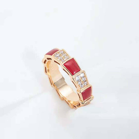 [LuckyStar]SERPENTI RING ROTGOLD KARNEOL DIAMANT GEPAVIERT 4MM