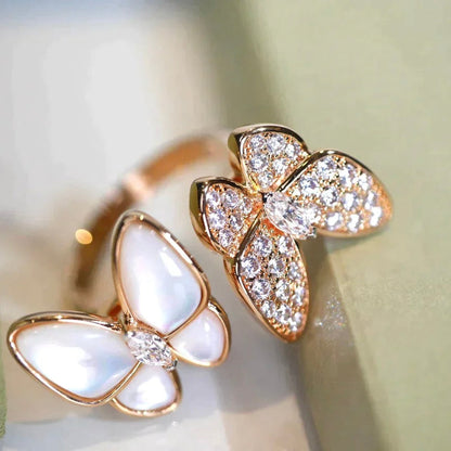 [LuckyStar]ZWILLINGS-DIAMANT-MOP-RING MIT SCHMETTERLING