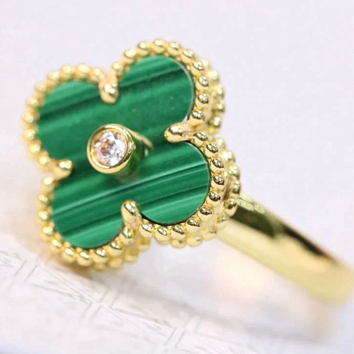 [LuckyStar]CLOVER MALACHIT RING GOLD DIAMANT