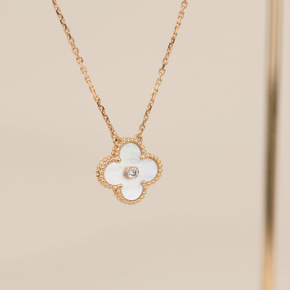 [LuckyStar]CLOVER 15MM DIAMANT WEISSE FRITILLARIA HALSKETTE