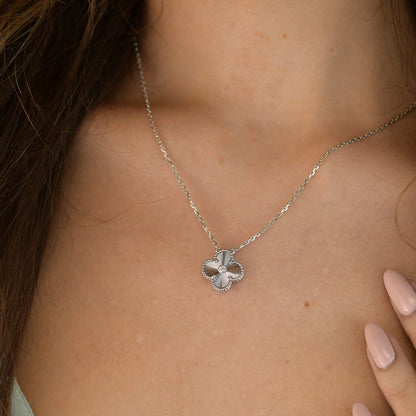 [LuckyStar]CLOVER 15MM DIAMANT LASER HALSKETTE SILBER