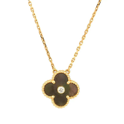 [LuckyStar]CLOVER 15MM DIAMANT- UND GRAUMUTTER-HALSKETTE